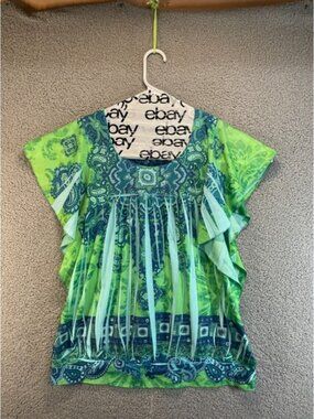 Cato Blouse Women's Size Large Blue Boat Neck Short Sleeve Career Casual‎ Shirt